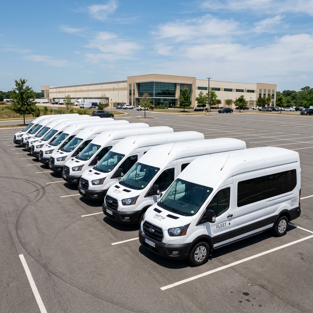 Vans parked in lot
